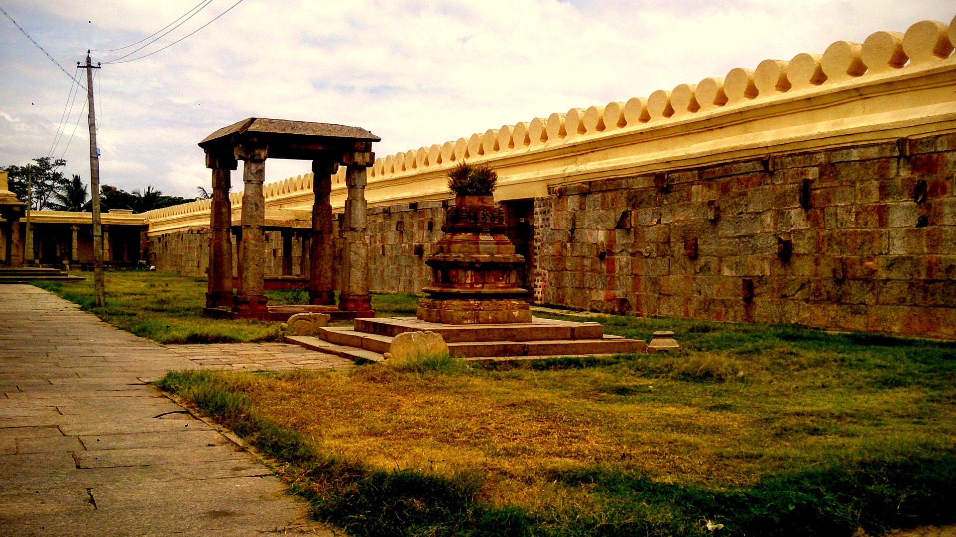 Stone courtyard within the Chamundeshwari temple complex in Mysore